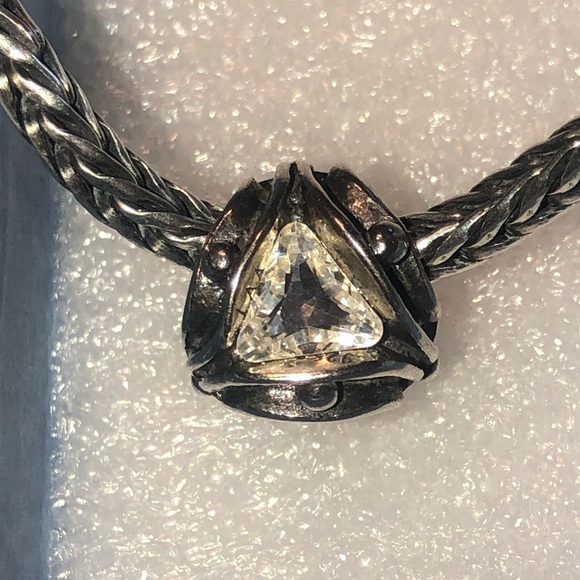 TROLLBEADS Sterling Silver Crystal Triangles Splitter Pendant Charm Bead 12301 - Picture 6 of 8